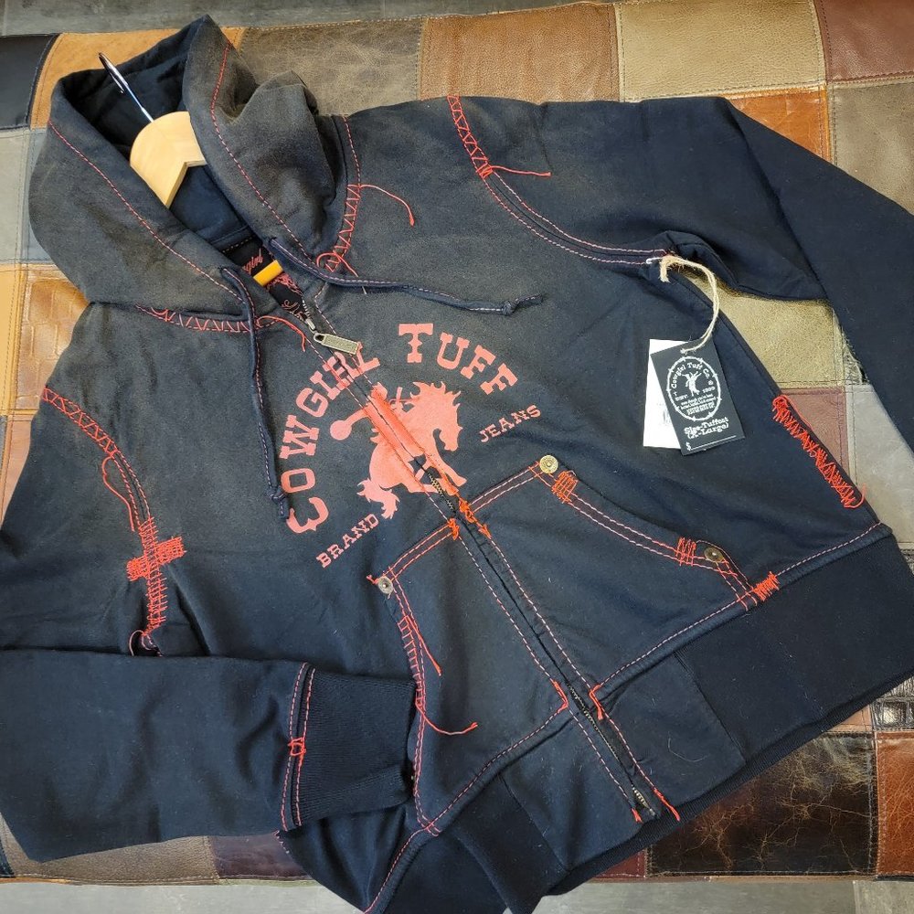 Cowgirl Tuff Co. Zip Front Hoodie ~ XL Black w/red...New With Tags!!